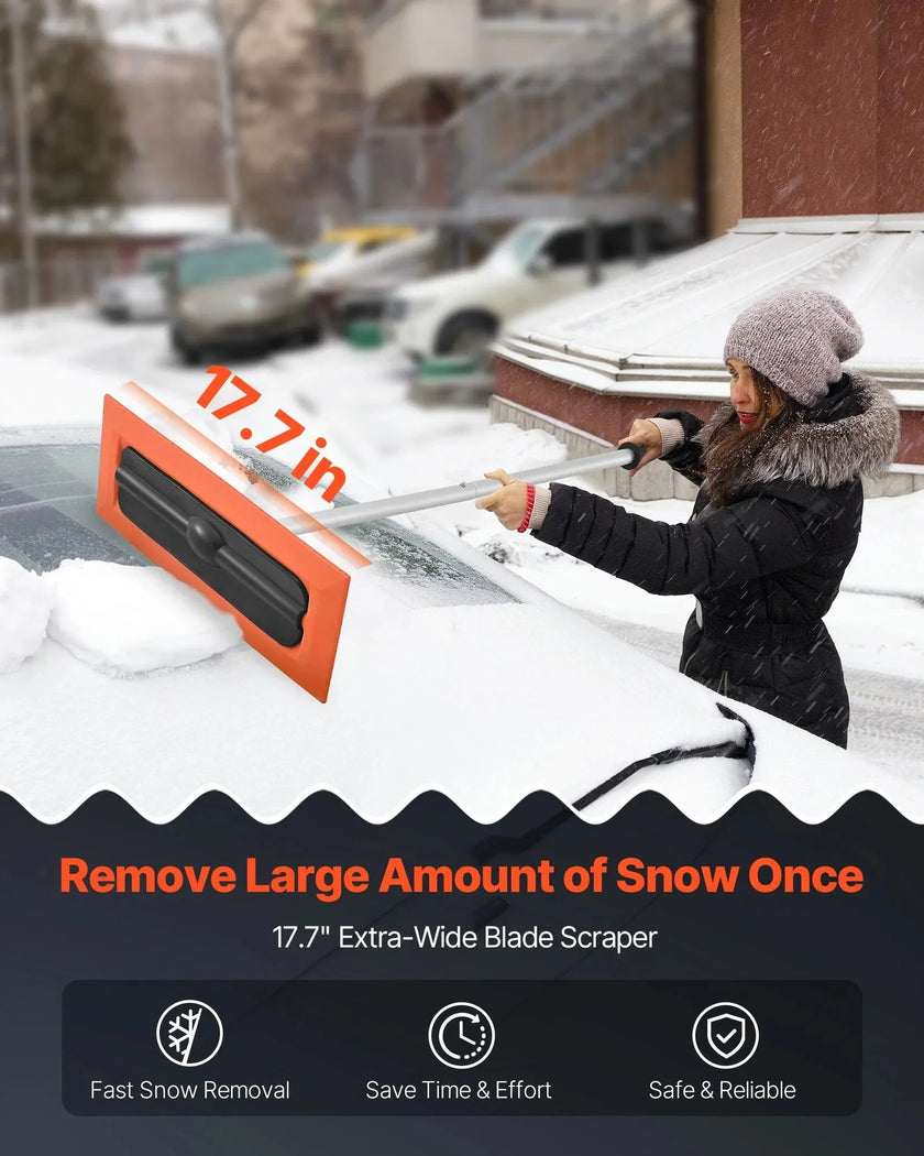 VEVOR Snow Roof Rake, 4ft Long Reach Car Roof Snow Scraper, 17.7 in Foam Blade for No Scratches, Non-Slip Handle, Lightweight Snows Removal Tool for Vehicle Garage Rooftop Leaves Debris Clearing