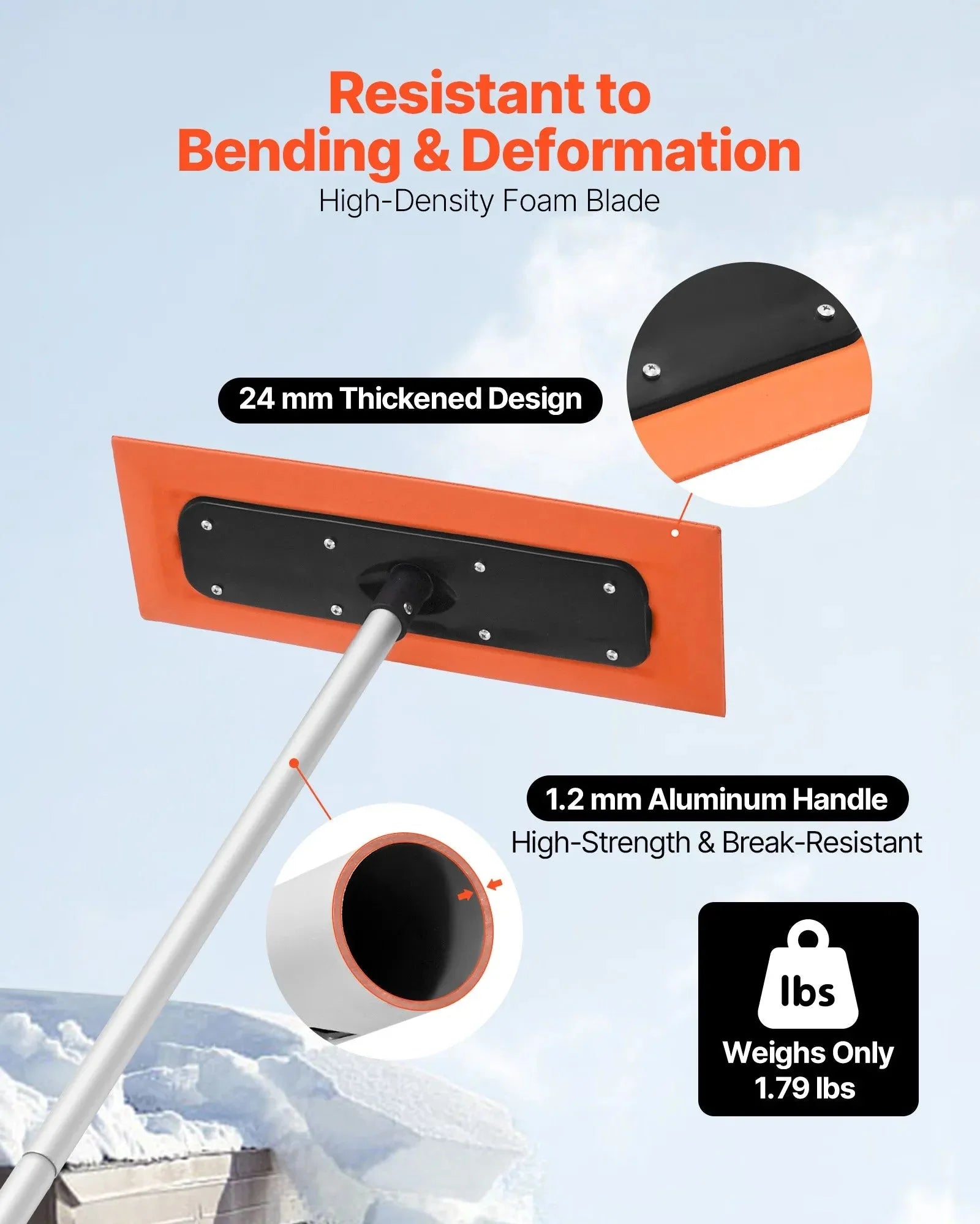 VEVOR Snow Roof Rake, 4ft Long Reach Car Roof Snow Scraper, 17.7 in Foam Blade for No Scratches, Non-Slip Handle, Lightweight Snows Removal Tool for Vehicle Garage Rooftop Leaves Debris Clearing