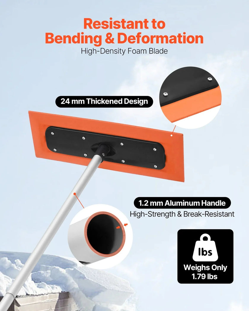 VEVOR Snow Roof Rake, 4ft Long Reach Car Roof Snow Scraper, 17.7 in Foam Blade for No Scratches, Non-Slip Handle, Lightweight Snows Removal Tool for Vehicle Garage Rooftop Leaves Debris Clearing