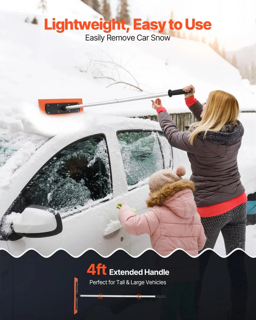 VEVOR Snow Roof Rake, 4ft Long Reach Car Roof Snow Scraper, 17.7 in Foam Blade for No Scratches, Non-Slip Handle, Lightweight Snows Removal Tool for Vehicle Garage Rooftop Leaves Debris Clearing