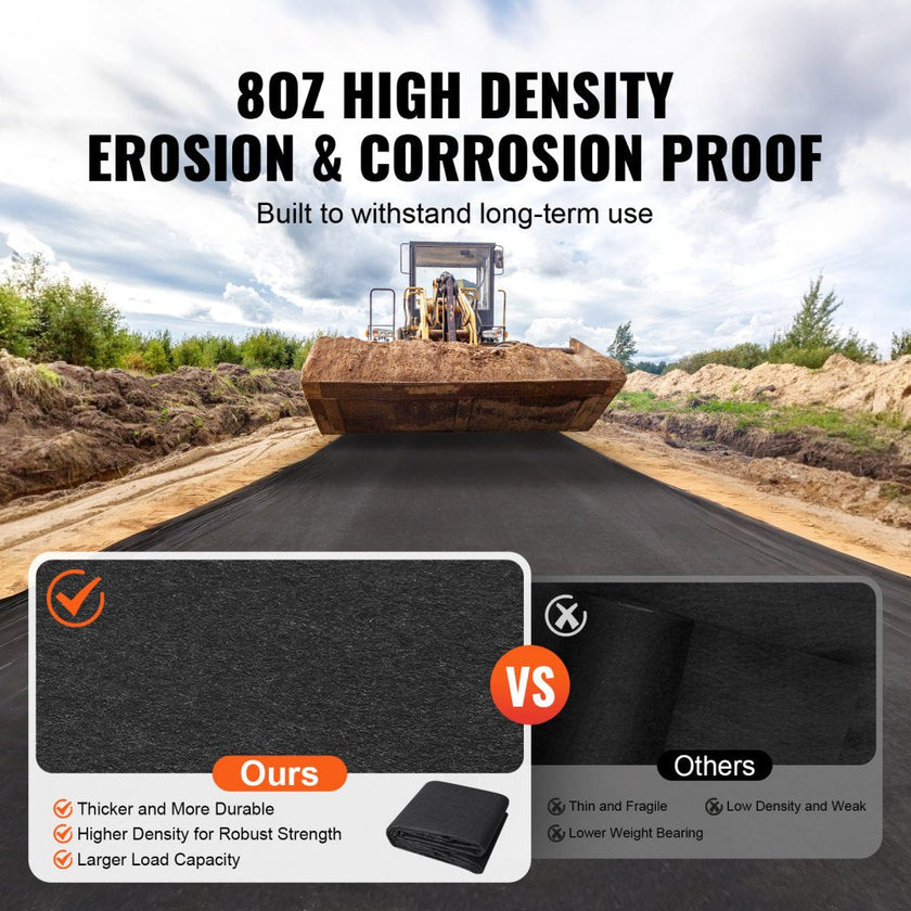 VEVOR Non Woven Geotextile Fabric Under Gravel, 10x100FT 8OZ Driveway Fabric Landscape Fabric, Heavy Duty Weed Barrier Fabric, Ground Cover Weed Control Fabric, French Drains Drainage Fabric, Black