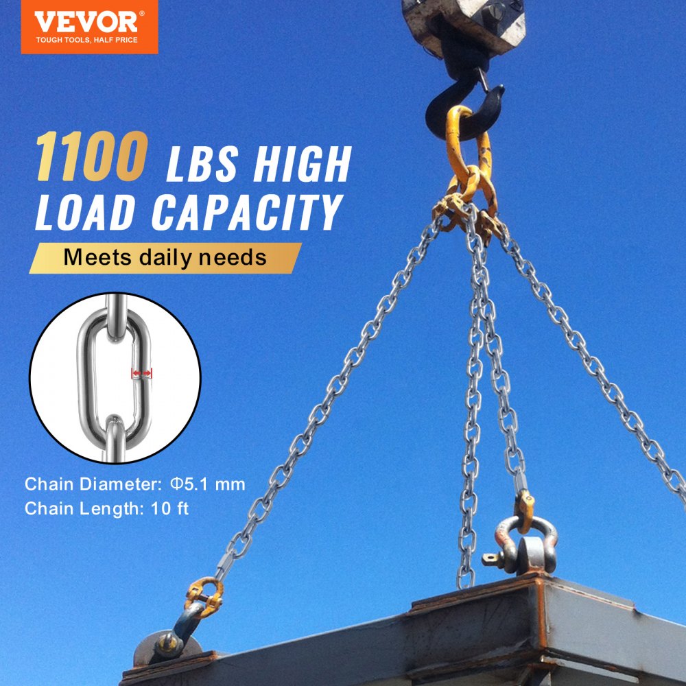 VEVOR Zinc Plated Proof Coil Chain Carbon Steel Chain Sling 3/16