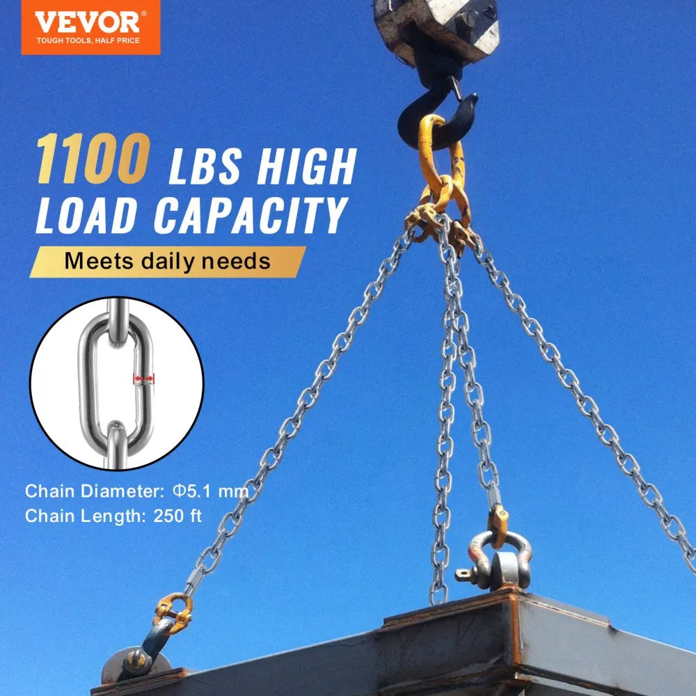 VEVOR Zinc Plated Proof Coil Chain Carbon Steel Chain Sling 3/16