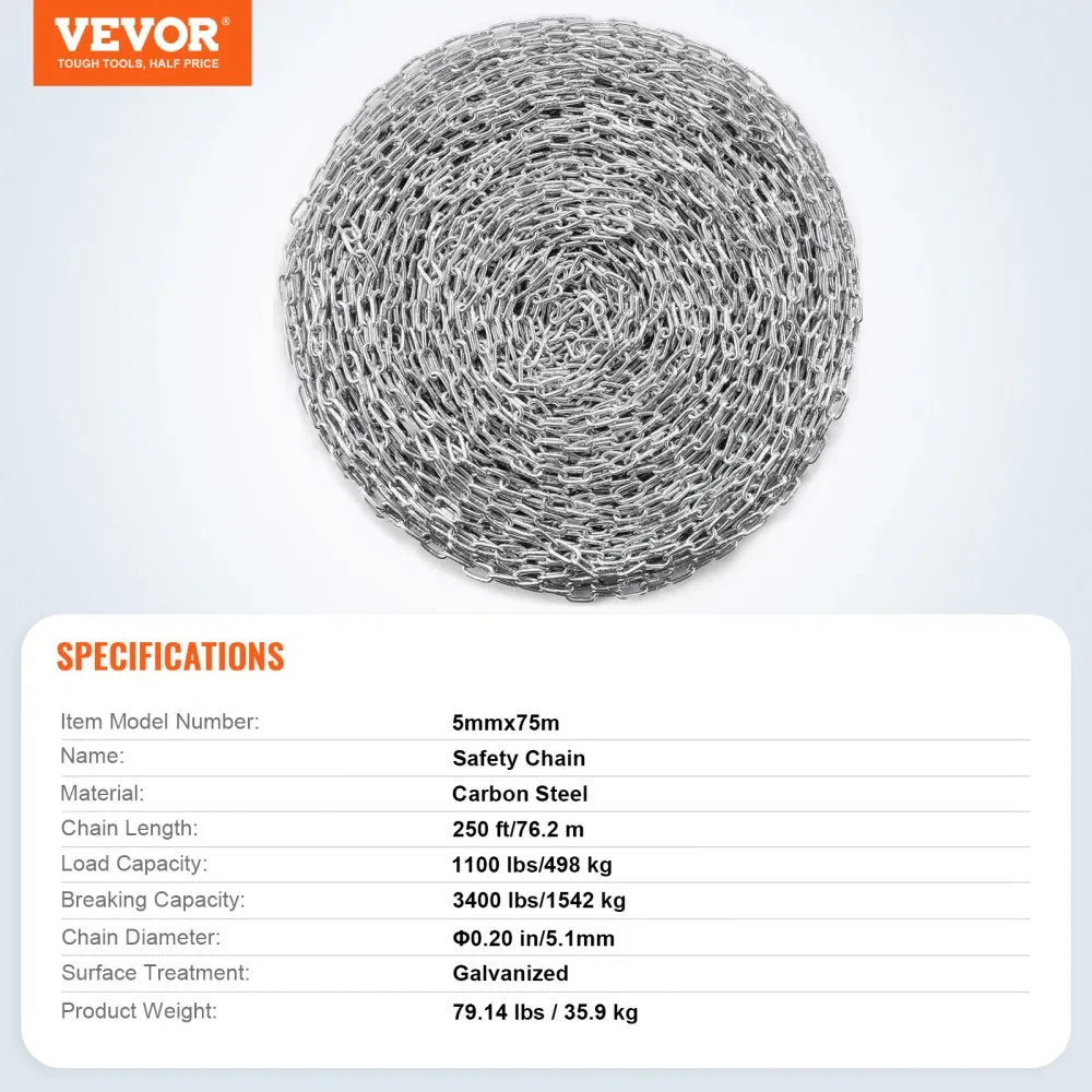 VEVOR Zinc Plated Proof Coil Chain Carbon Steel Chain Sling 3/16