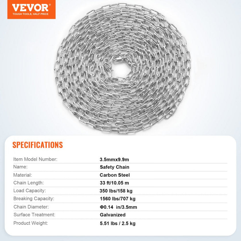 VEVOR Zinc Plated Proof Coil Chain Carbon Steel Chain Sling 1/8