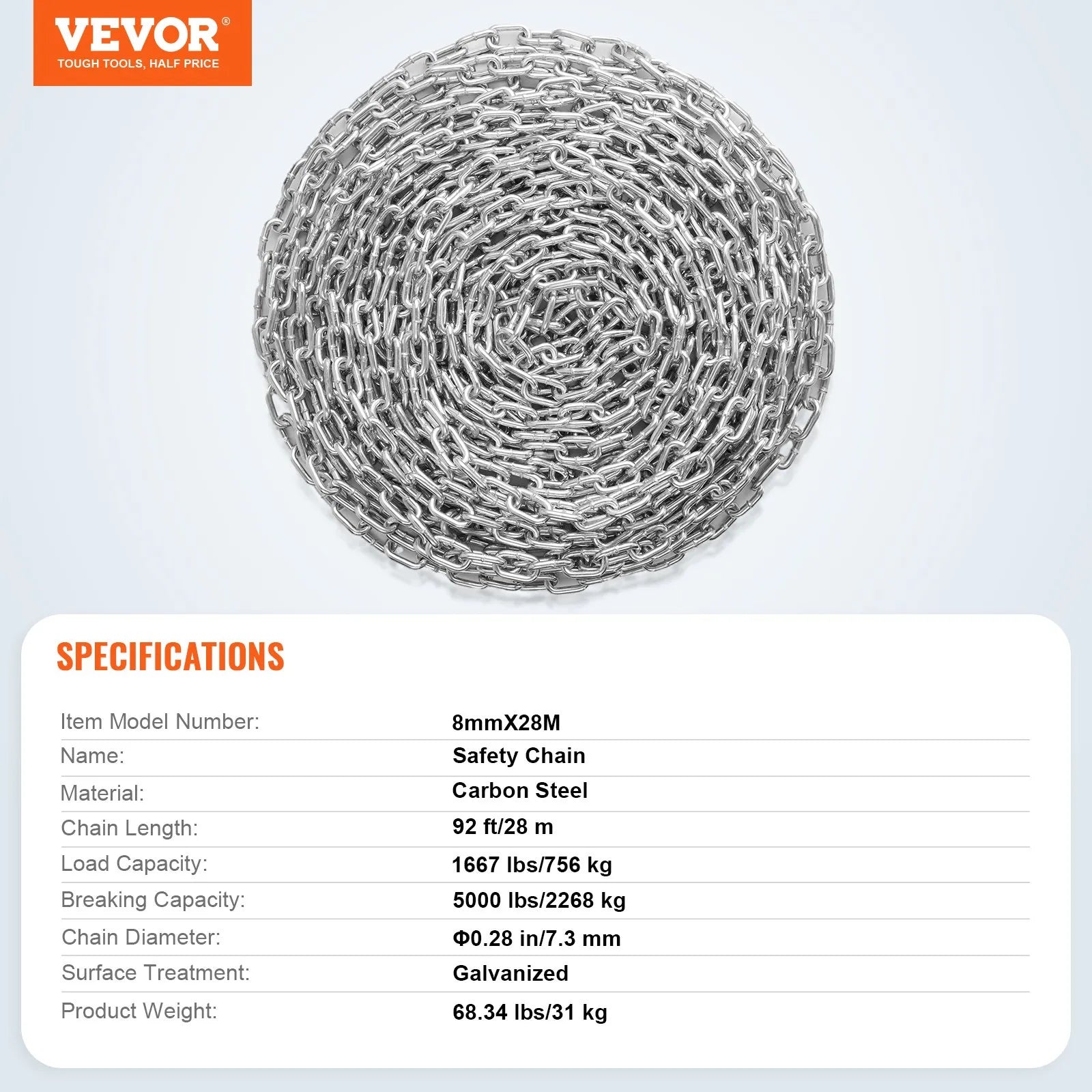 VEVOR Zinc Plated Proof Coil Chain Carbon Steel Chain Sling 5/16