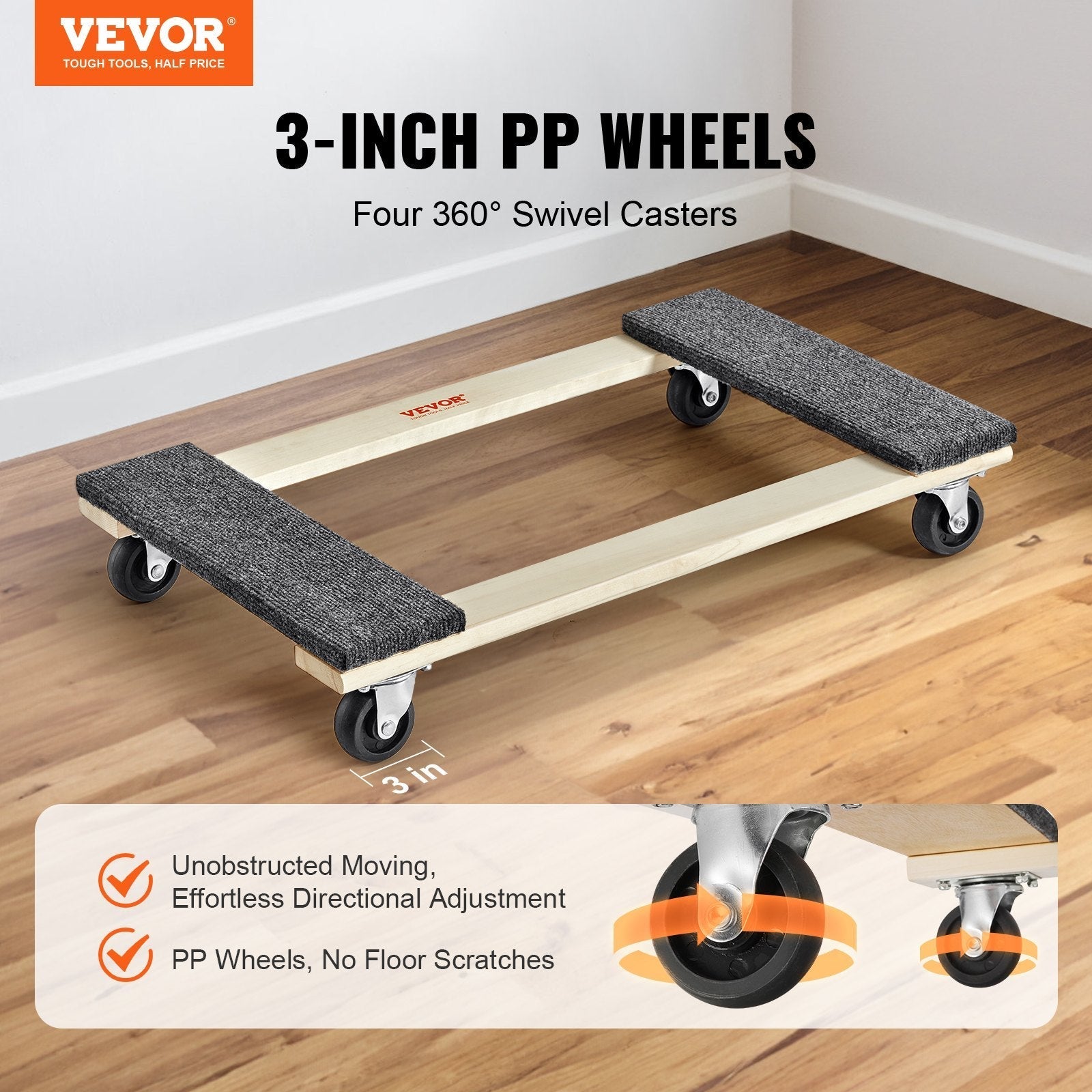 VEVOR Furniture Dolly, 1000 lbs Load Capacity, 18