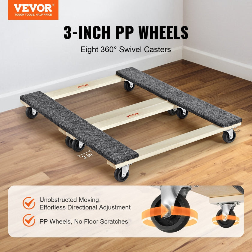 VEVOR Furniture Dolly, 1000 lbs Each Load Capacity, 2 Packs, 18