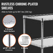 VEVOR Kitchen Utility Cart, 3 Tiers, Wire Rolling Cart with 661LBS Capacity, Steel Service Cart on Wheels, Metal Storage Trolley with 80mm Basket Curved Handle PP Liner 6 Hooks, for Indoor and Outdoor