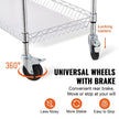 VEVOR Kitchen Utility Cart, 3 Tiers, Wire Rolling Cart with 661LBS Capacity, Steel Service Cart on Wheels, Metal Storage Trolley with 80mm Basket Curved Handle PP Liner 6 Hooks, for Indoor and Outdoor