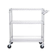 VEVOR Kitchen Utility Cart, 3 Tiers, Wire Rolling Cart with 661LBS Capacity, Steel Service Cart on Wheels, Metal Storage Trolley with 80mm Basket Curved Handle PP Liner 6 Hooks, for Indoor and Outdoor