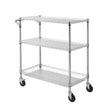VEVOR Kitchen Utility Cart, 3 Tiers, Wire Rolling Cart with 661LBS Capacity, Steel Service Cart on Wheels, Metal Storage Trolley with 80mm Basket Curved Handle PP Liner 6 Hooks, for Indoor and Outdoor