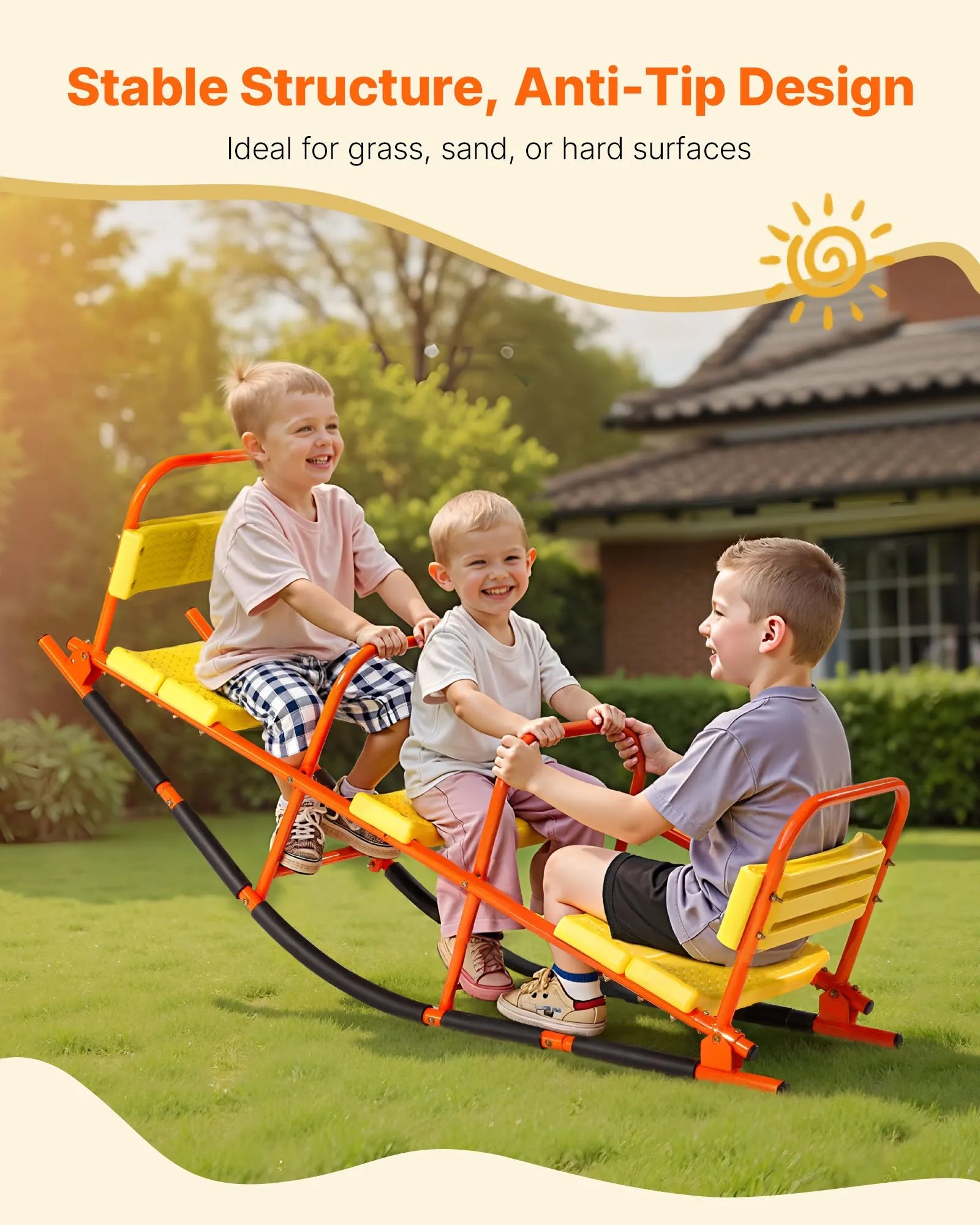 Kids 3-Seat Seesaw – Heavy Duty Metal Teeter Totter (200 lb Capacity per Seat)