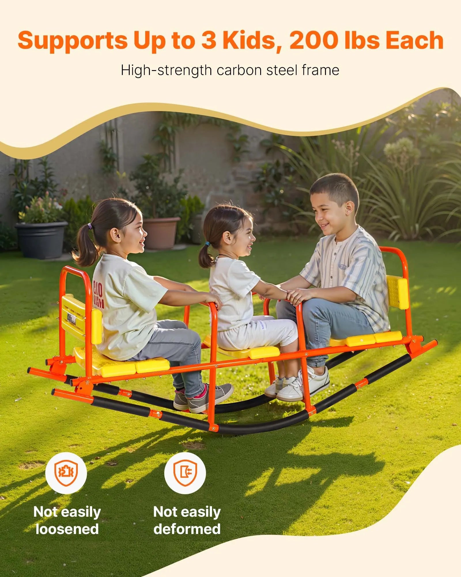 Kids 3-Seat Seesaw – Heavy Duty Metal Teeter Totter (200 lb Capacity per Seat)