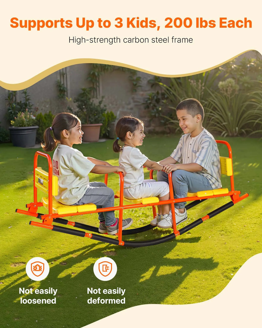 Kids 3-Seat Seesaw – Heavy Duty Metal Teeter Totter (200 lb Capacity per Seat)