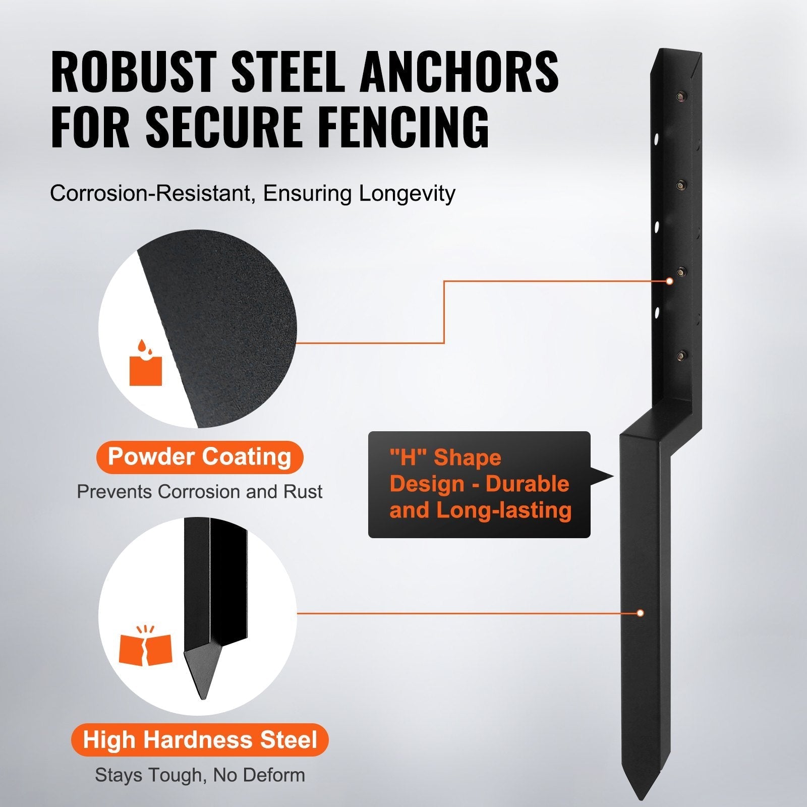 VEVOR Fence Post Anchor Repair Kit, 2 Pack Inner Diameter 2 x2 Inches Heavy Duty Steel Fence Post Support Stakes, Anchor Ground Spike for Repair Tilted, Broken Wood Fence Post