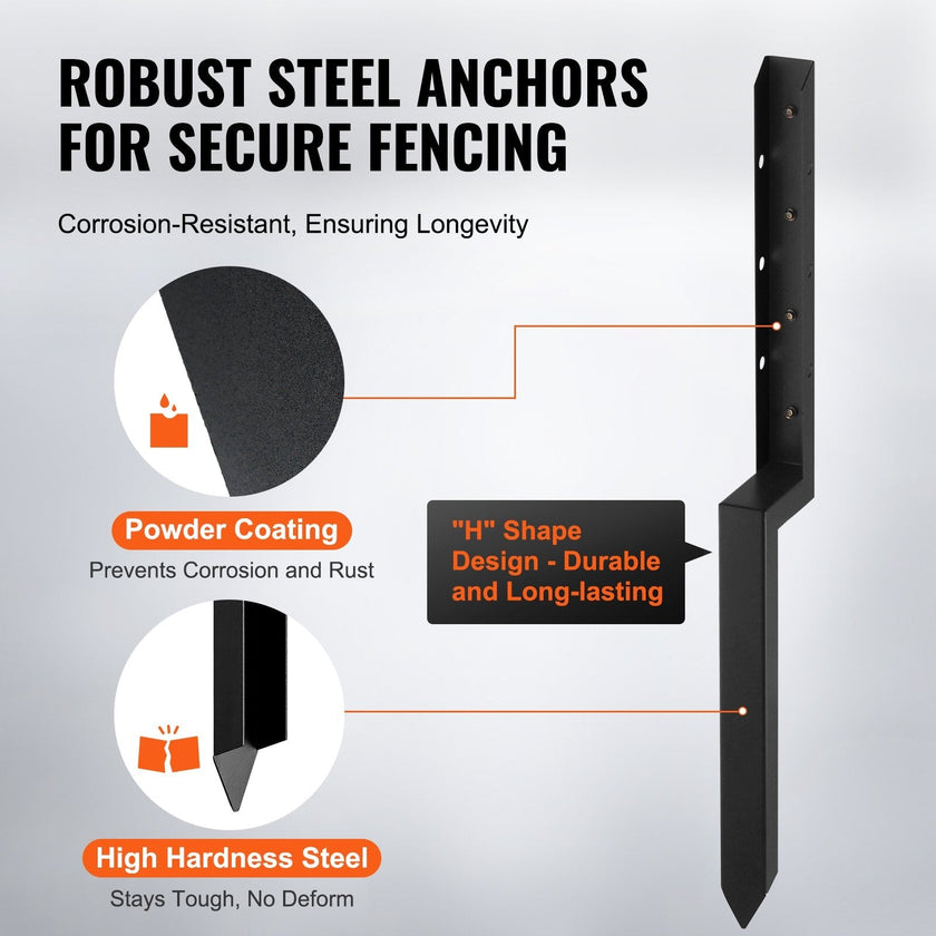 VEVOR Fence Post Anchor Repair Kit, 2 Pack Inner Diameter 2 x2 Inches Heavy Duty Steel Fence Post Support Stakes, Anchor Ground Spike for Repair Tilted, Broken Wood Fence Post