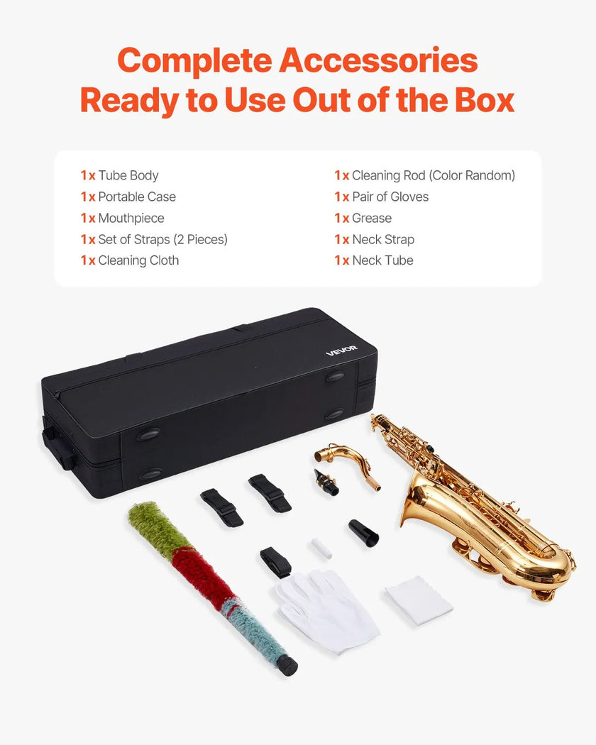 VEVOR Gold Brass Tenor Saxophone B Flat Sax Beginner Kit with Case Mouthpiece