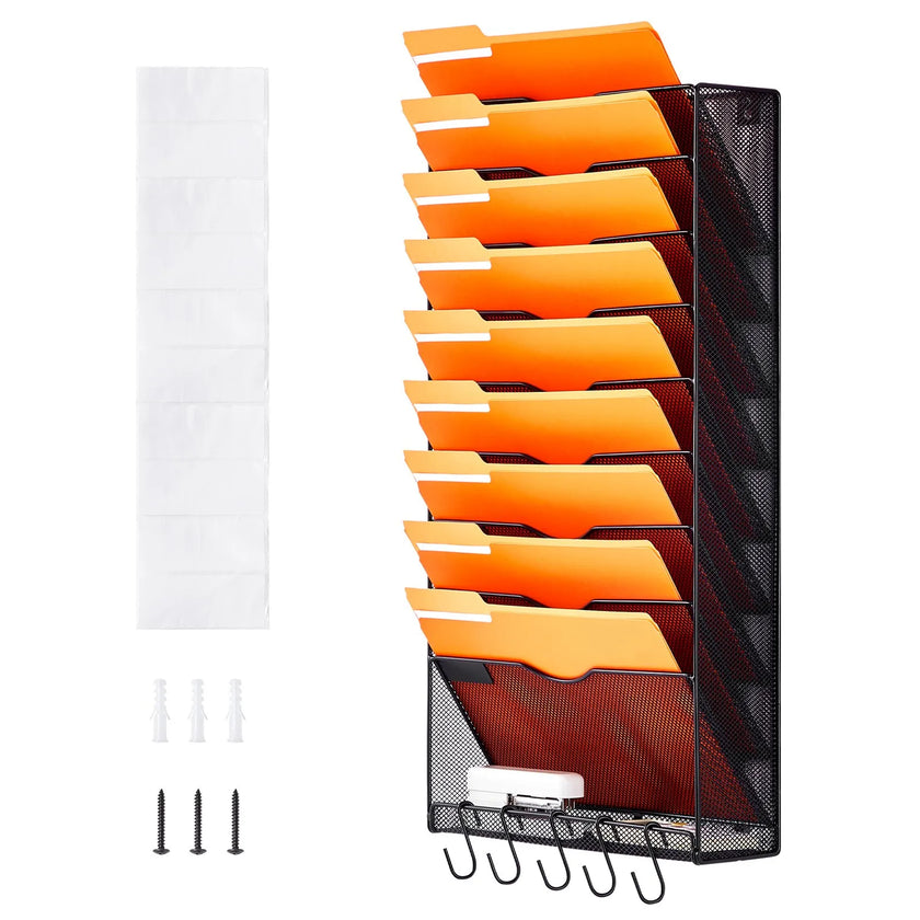 VEVOR File Wall Rack Mesh Wall File Holder 1-Piece 10 Pockets for Office/School