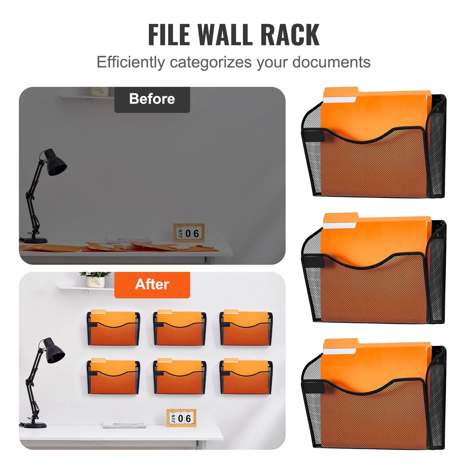 VEVOR File Wall Rack Mesh Wall File Holder 6-Piece 1 Pocket for Office & School