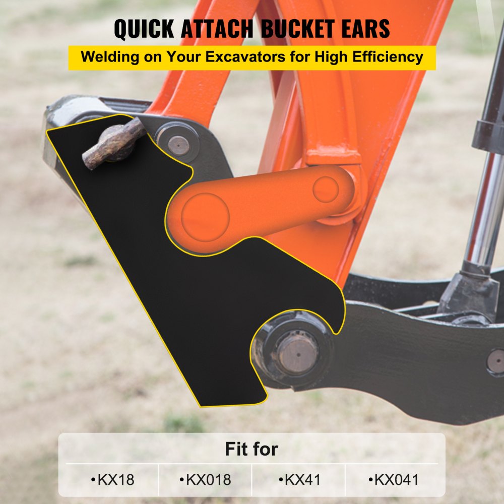 VEVOR Quick Attach Bucket Ears, 3/4’’ Thickness Excavator Bucket Ears, 2pcs Bucket Ears Attachment, Black-coating Steel w/ Precise Metal Craft, Compatible with KX040 KX71 KX91 KX121