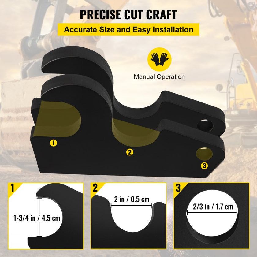 VEVOR Quick Attach Bucket Ears, 3/4’’ Thickness Excavator Bucket Ears, 2pcs Bucket Ears Attachment, Black-coating Steel w/ Precise Metal Craft, Compatible with KX040 KX71 KX91 KX121