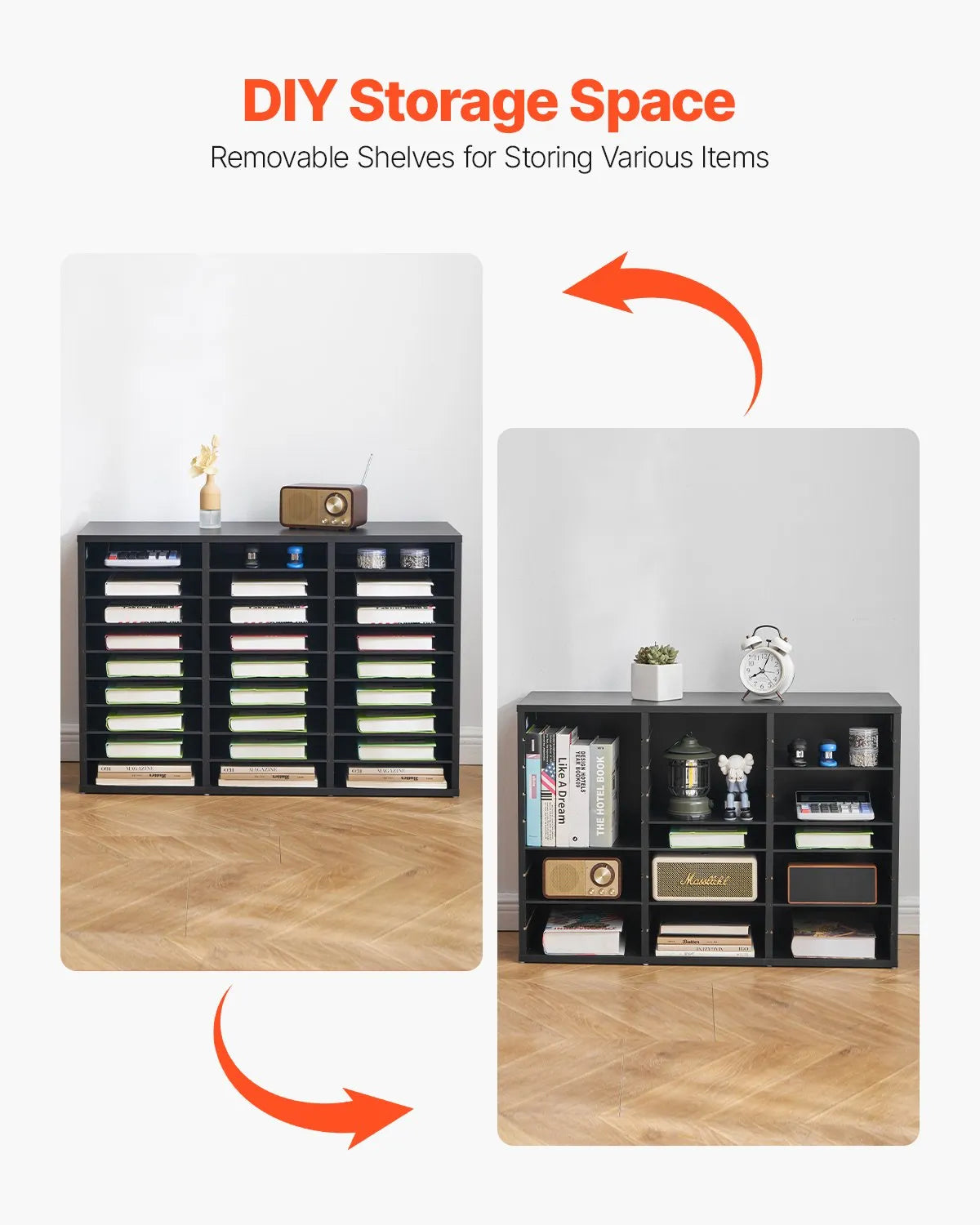 VEVOR Wooden Literature Organizer 27 Compartments with Removable Shelves Black