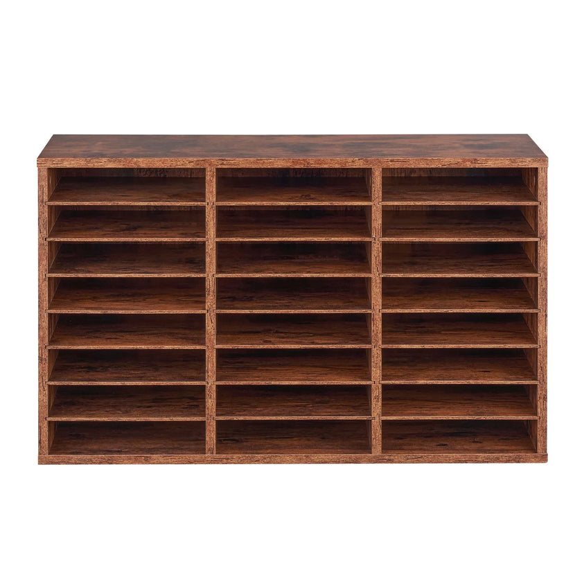 VEVOR Wooden Literature Organizer 24 Compartments Removable Shelves Dark Brown