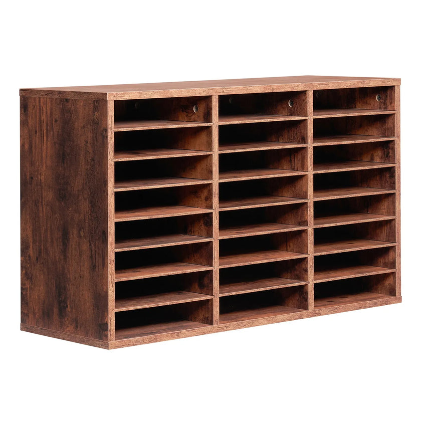 VEVOR Wooden Literature Organizer 24 Compartments Removable Shelves Dark Brown
