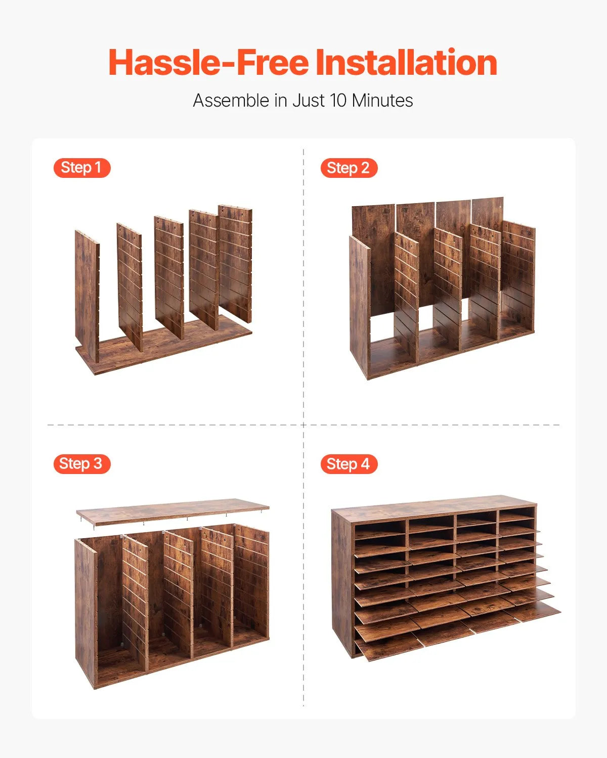 VEVOR Wood Literature Organizer 36 Compartments Removable Shelves Dark Brown