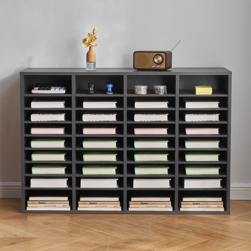 VEVOR Wooden Literature Organizer 36 Compartments with Adjustable Shelves Grey