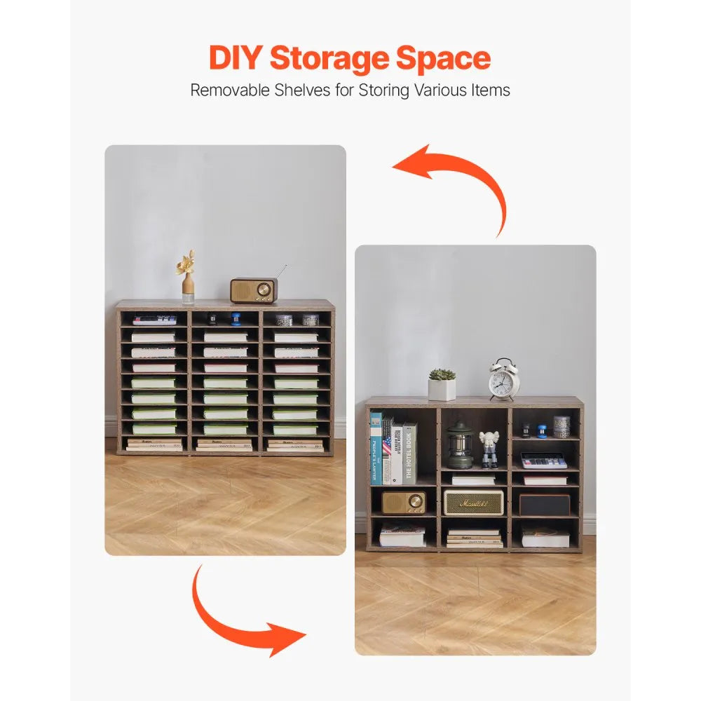 VEVOR Wooden Literature Organizer 27 Compartments Removable Shelves Black-Grey