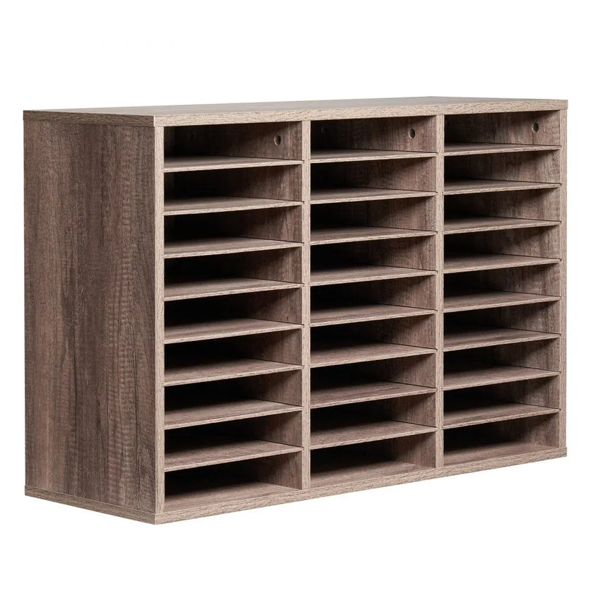 VEVOR Wooden Literature Organizer 27 Compartments Removable Shelves Black-Grey
