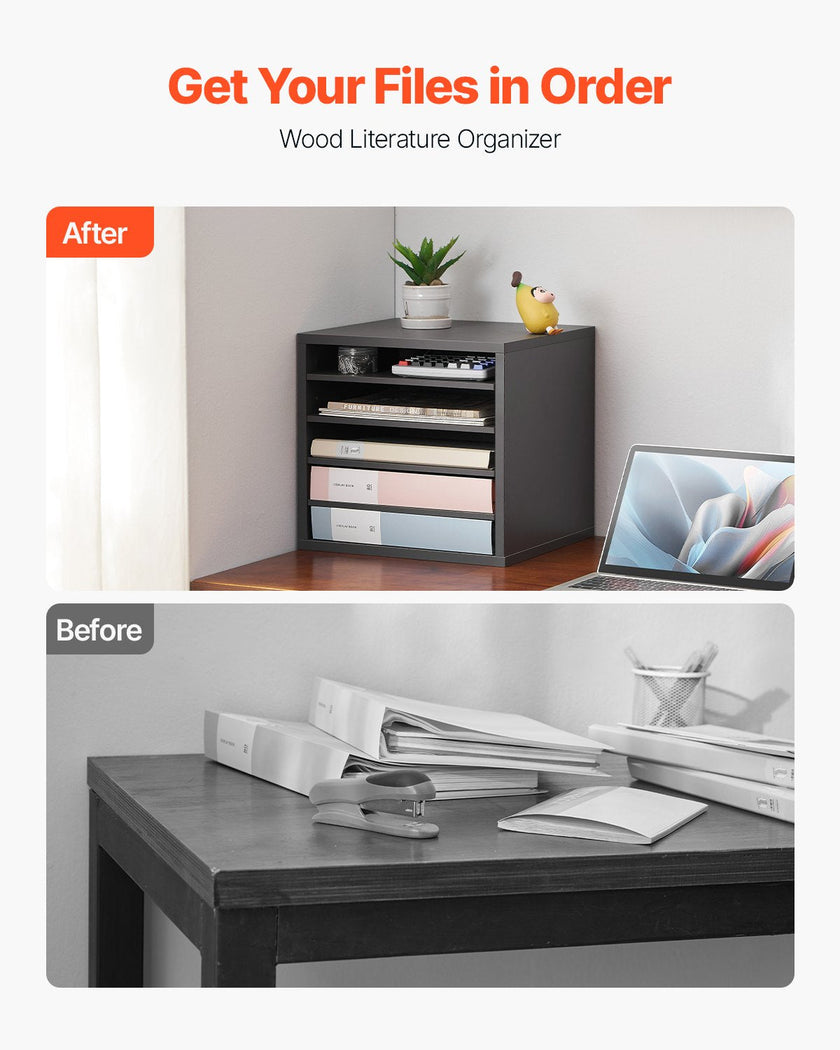 VEVOR Wooden Literature Organizer 5 Compartments with Adjustable Shelves Grey