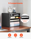 VEVOR Wooden Literature Organizer 5 Compartments with Adjustable Shelves Grey