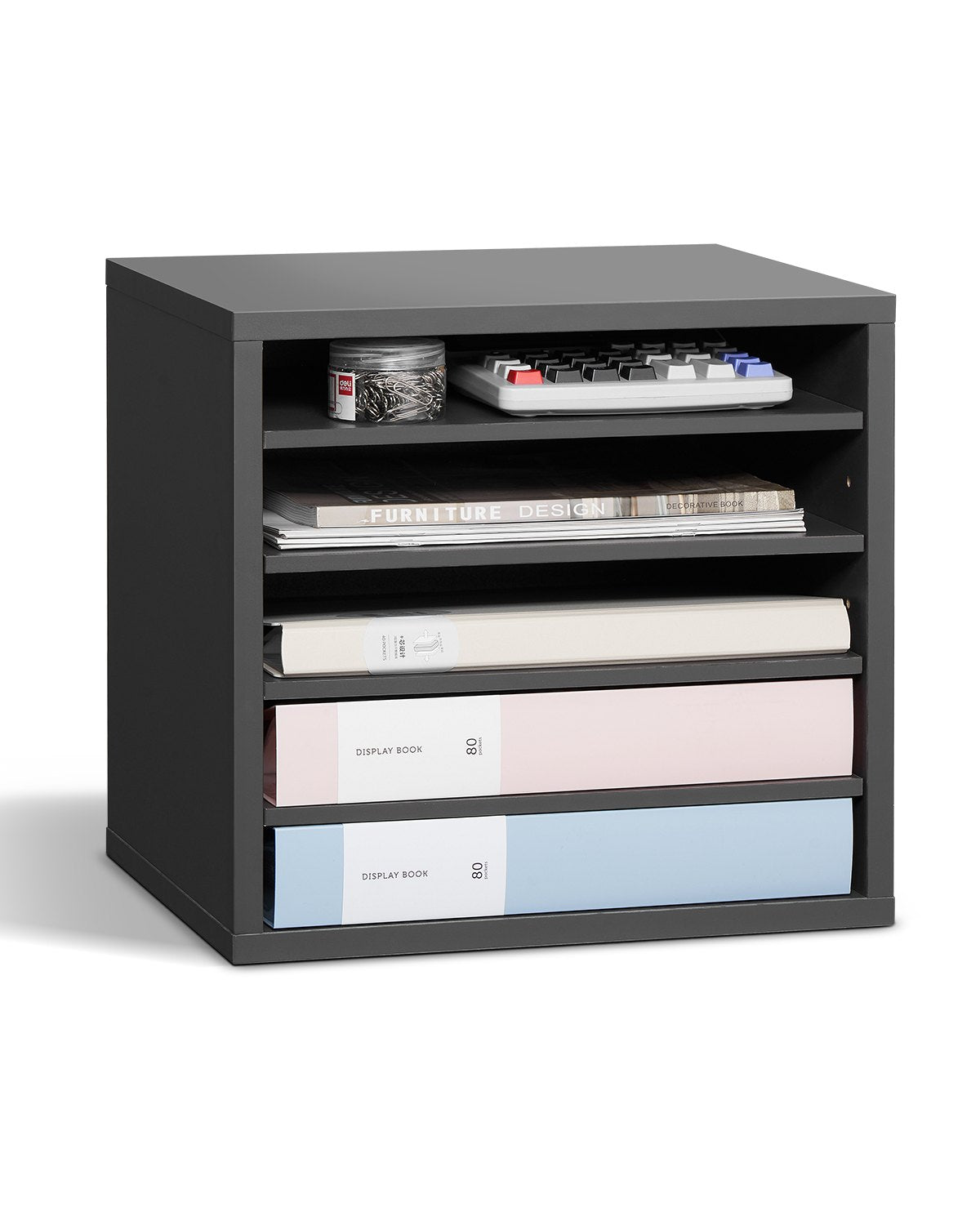 VEVOR Wooden Literature Organizer 5 Compartments with Adjustable Shelves Grey