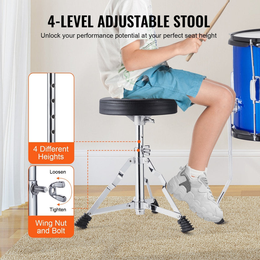 VEVOR Kids Drum Set, 5-Piece, 16 in Beginner Full Drum Set with Bass Toms Snare Floor Drum Adjustable Throne Cymbal Hi-Hat Pedal and Two Pairs of Drumsticks, Starter Drum Kit for Child Kids, Blue