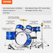 VEVOR Kids Drum Set, 5-Piece, 16 in Beginner Full Drum Set with Bass Toms Snare Floor Drum Adjustable Throne Cymbal Hi-Hat Pedal and Two Pairs of Drumsticks, Starter Drum Kit for Child Kids, Blue