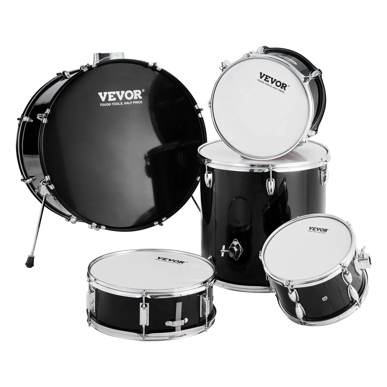 VEVOR Adult Drum Set, 5-Piece, 22 inches Complete Full Size Drum Kit with Bass Toms Snare Floor Drum Adjustable Throne Stands Cymbal Hi-Hat Pedal and Drumsticks, Beginner Drum Kit for Adults, Black