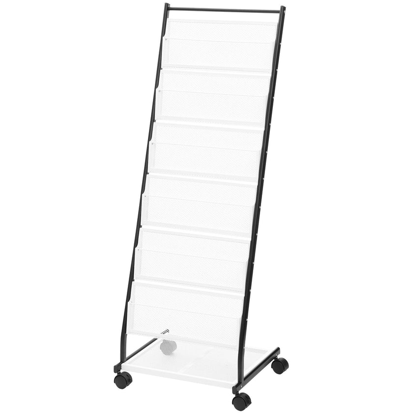 VEVOR Brochure Display Rack, 6-Tier Magazine Literature Display Stand, Floor Standing Magazine Rack Newspaper Catalog Holders, Movable with 4 Wheels (2 Lockable) for Shop Exhibitions Office, 6 Pockets