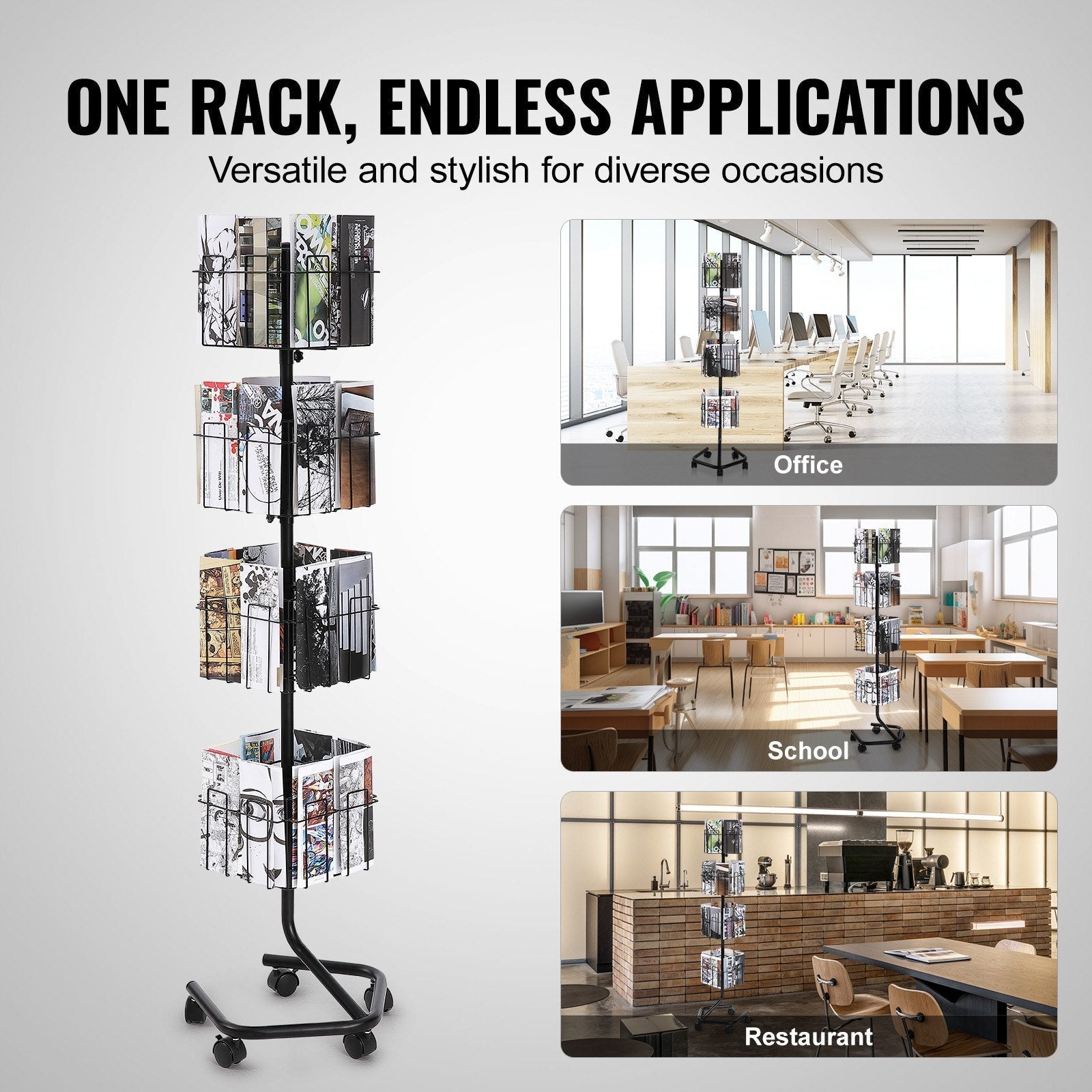 VEVOR Brochure Display Rack 32-Pocket Rotating Literature Display Stand 5 Wheels
