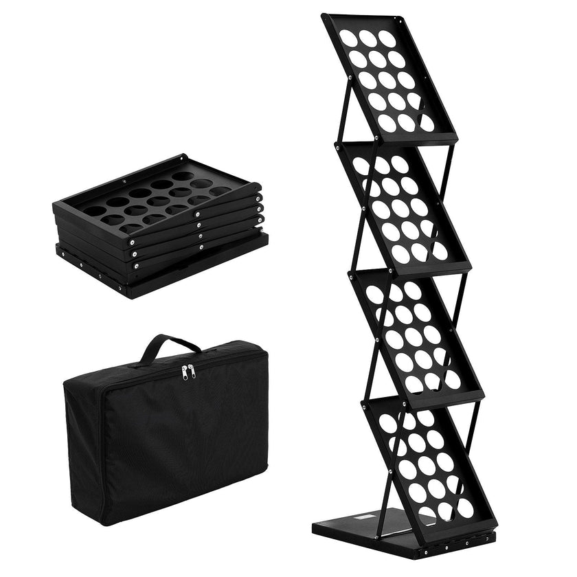 VEVOR Foldable Magazine Display Rack. 4-Tier Brochure Literature Display Stand, Portable Catalog Brochure Holder Stand with Carrying Bag for Office Trade Show Exhibitions, 4 Pockets