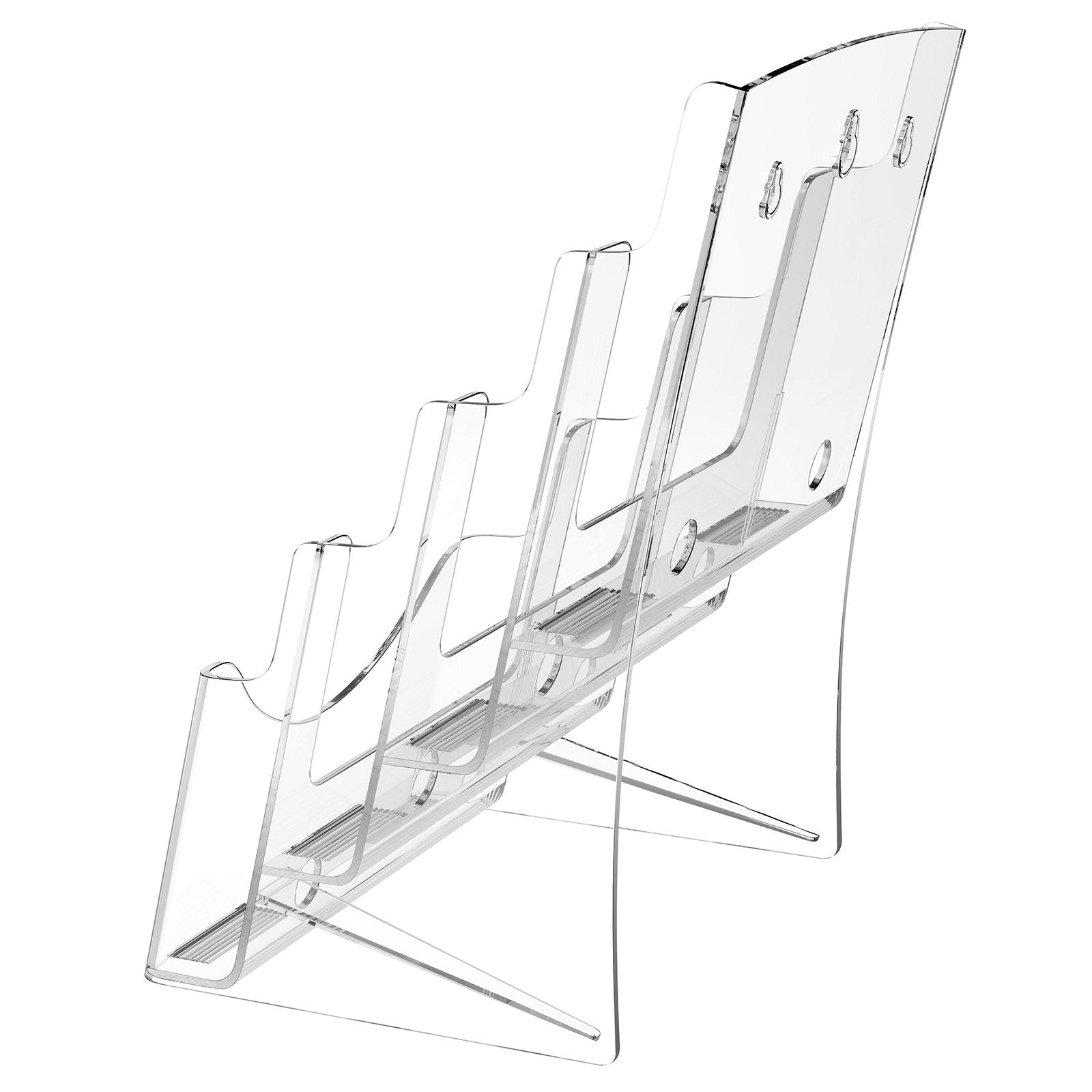 VEVOR Acrylic Brochure Holder 8.5 x 11 inch, 4-Tier Clear Acrylic Literature Display Stand, Plastic Literature Organizer Flyer Stand & Removable Divider for Office Exhibition, Countertop or Wall Mount