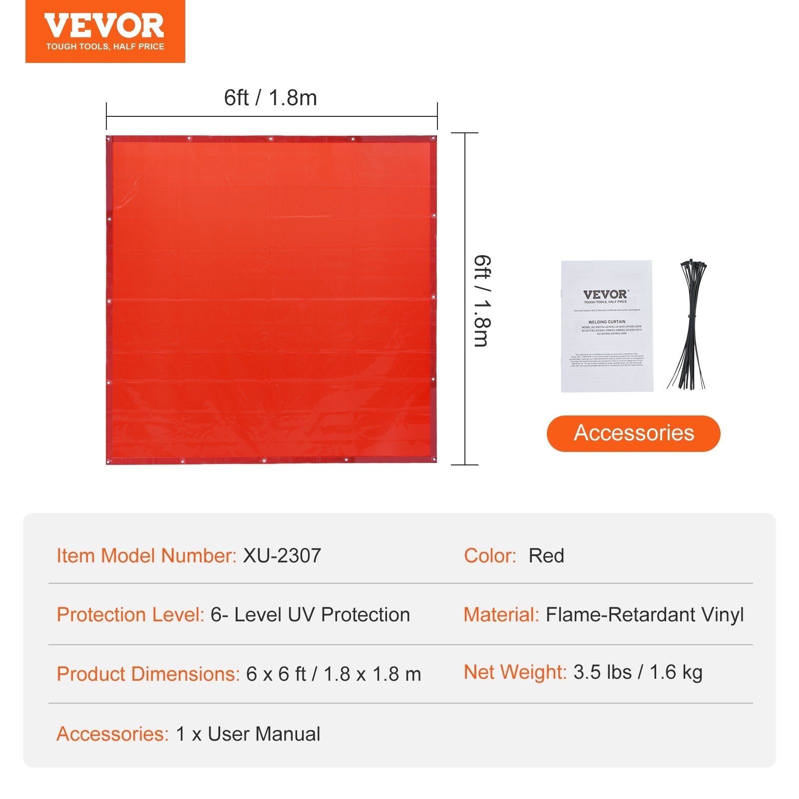 VEVOR Welding Curtain Screen 6'x6' Flame-Resistant Vinyl Hanging Welding Screen