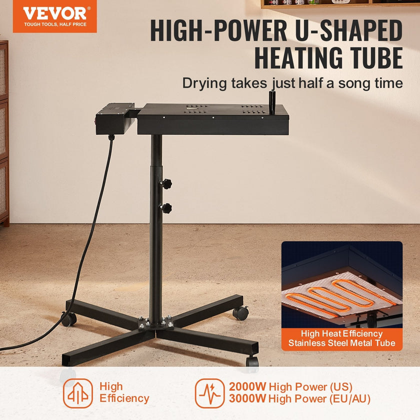 VEVOR Flash Dryer, 18 x 18 inch Flash Dryer for Screen Printing, 0-750? Temperature Control, High Power Silk Screen Printing Dryer with Height Adjustable Stand, 360° Rotation, T-Shirt Curing Machine