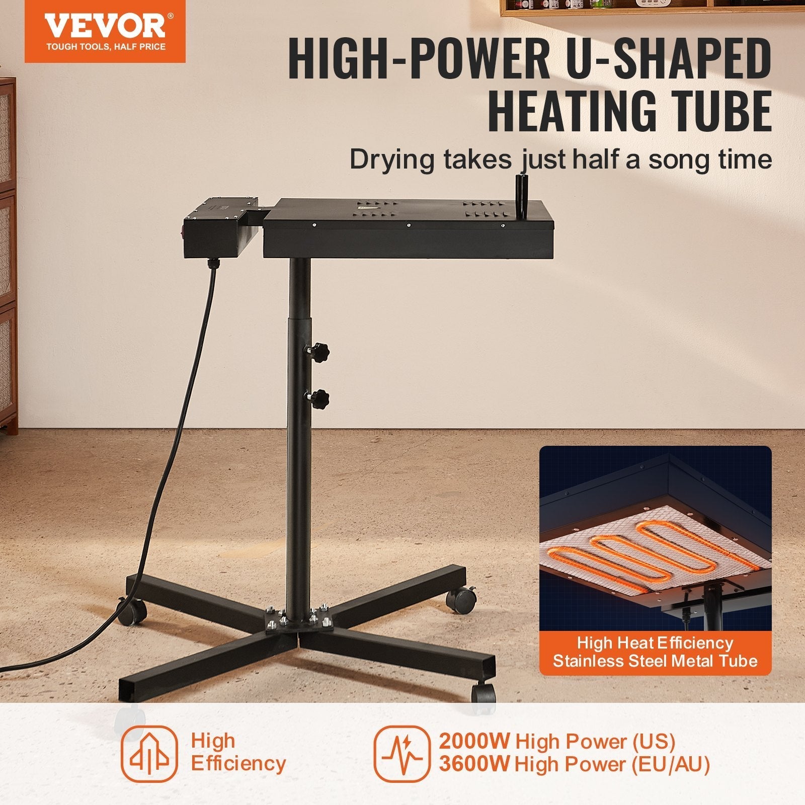 VEVOR Flash Dryer, 18 x 25 inch Flash Dryer for Screen Printing, 0-750? Temperature Control, High Power Silk Screen Printing Dryer with Height Adjustable Stand, 360° Rotation, T-Shirt Curing Machine
