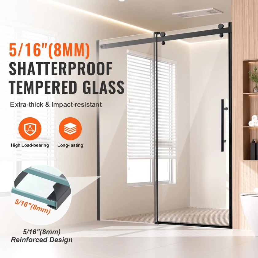 VEVOR Frameless Shower Door 58-59 x 75 in Tempered Glass 5/16 in Matte Black
