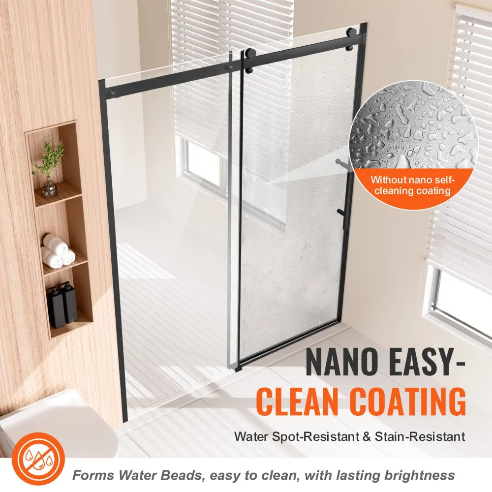 VEVOR Frameless Shower Door 58-59 x 75 in Tempered Glass 5/16 in Matte Black