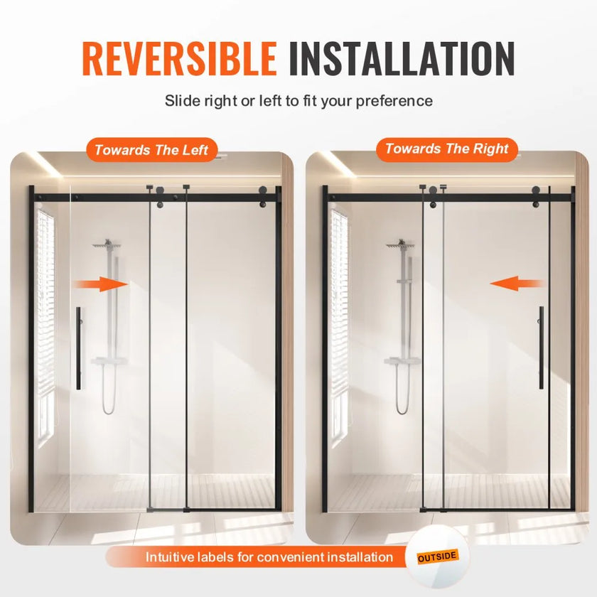 VEVOR Frameless Shower Door 58-59 x 75 in Tempered Glass 5/16 in Matte Black