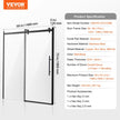 VEVOR Frameless Shower Door 58-59 x 75 in Tempered Glass 5/16 in Matte Black